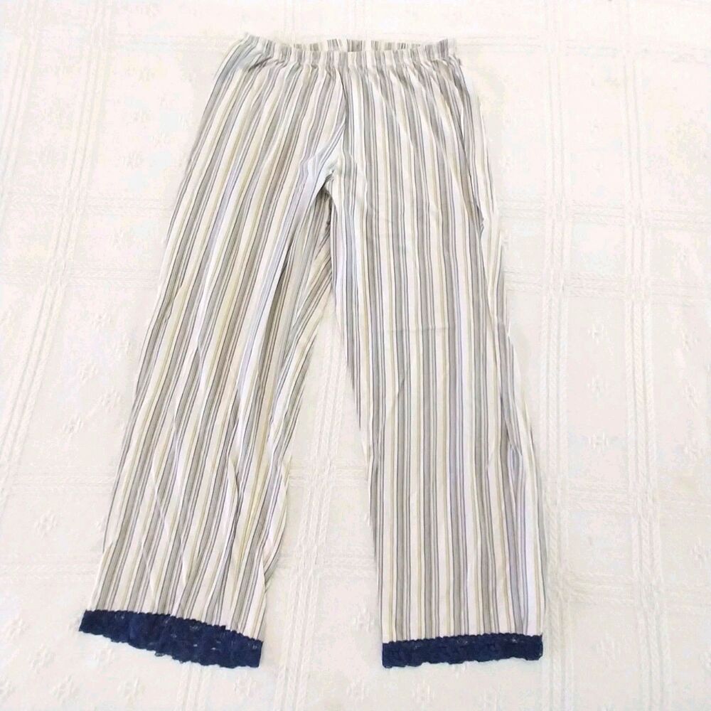 Enchanted Pajama Pants Size Large Striped With Lace  Cuffs #B049